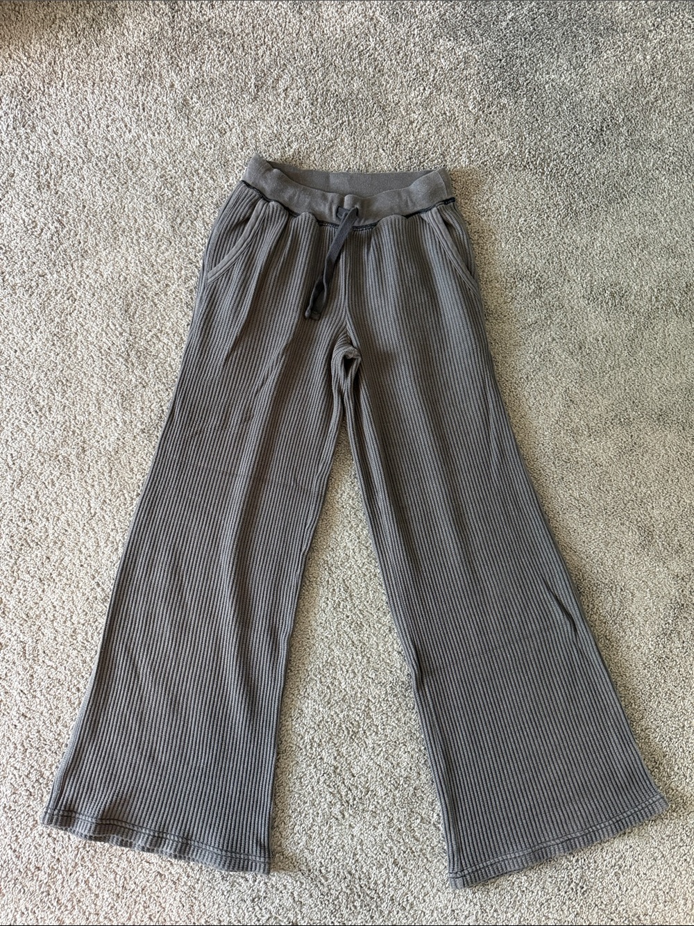 aerie Ribbed Wide-Leg Sweatpants - Gray